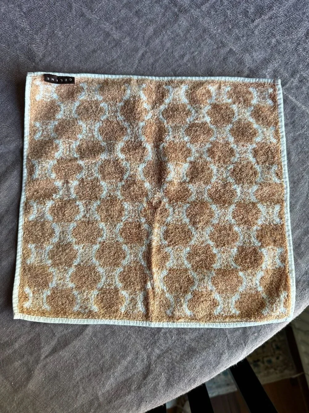 Celine Monogram Washcloth Hand Towel Beige Cream Logo